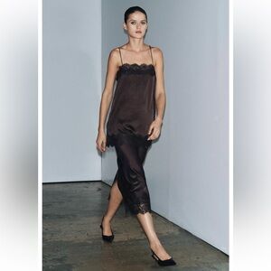 Zara Satin Effect Lace Skirt ZW Collection NWT Size Small